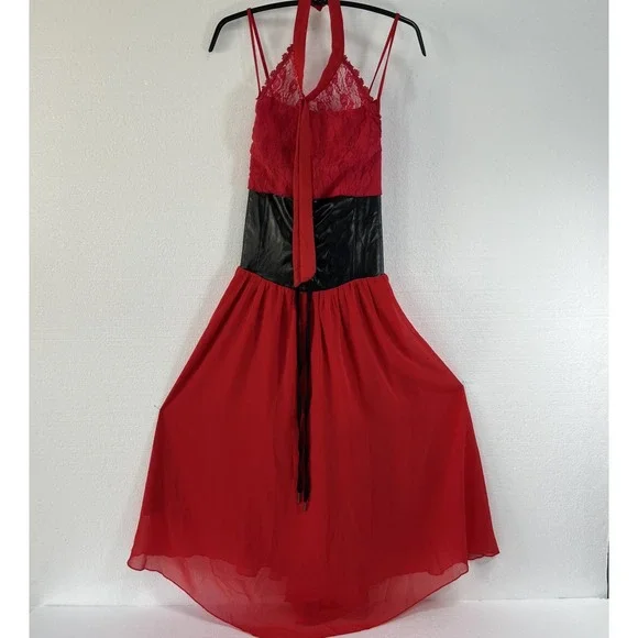 Womens Sleeveless Gothic Dress Corset Halter Lace Size Medium Red Halloween - Picture 2 of 13
